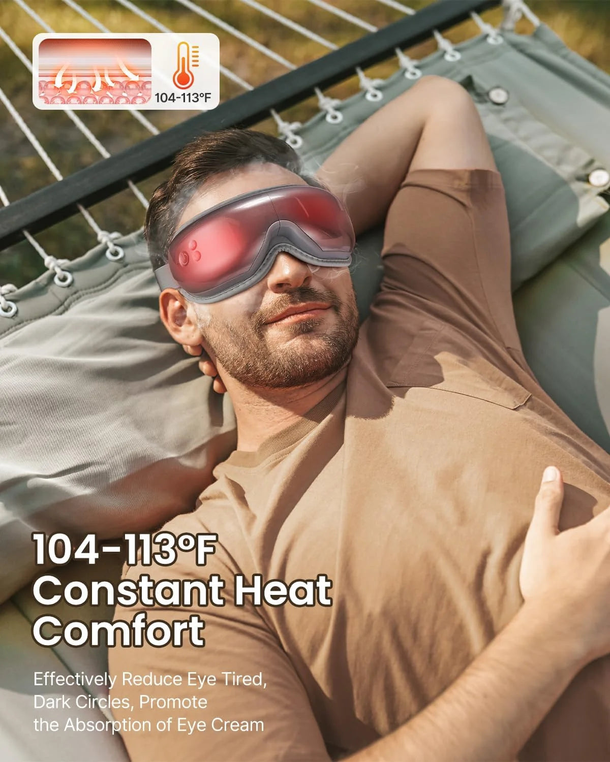 Eye Massager with Heat & Vibration – 5 Massage Modes, Bluetooth Music, Adjustable Headband, USB Rechargeable - Gray