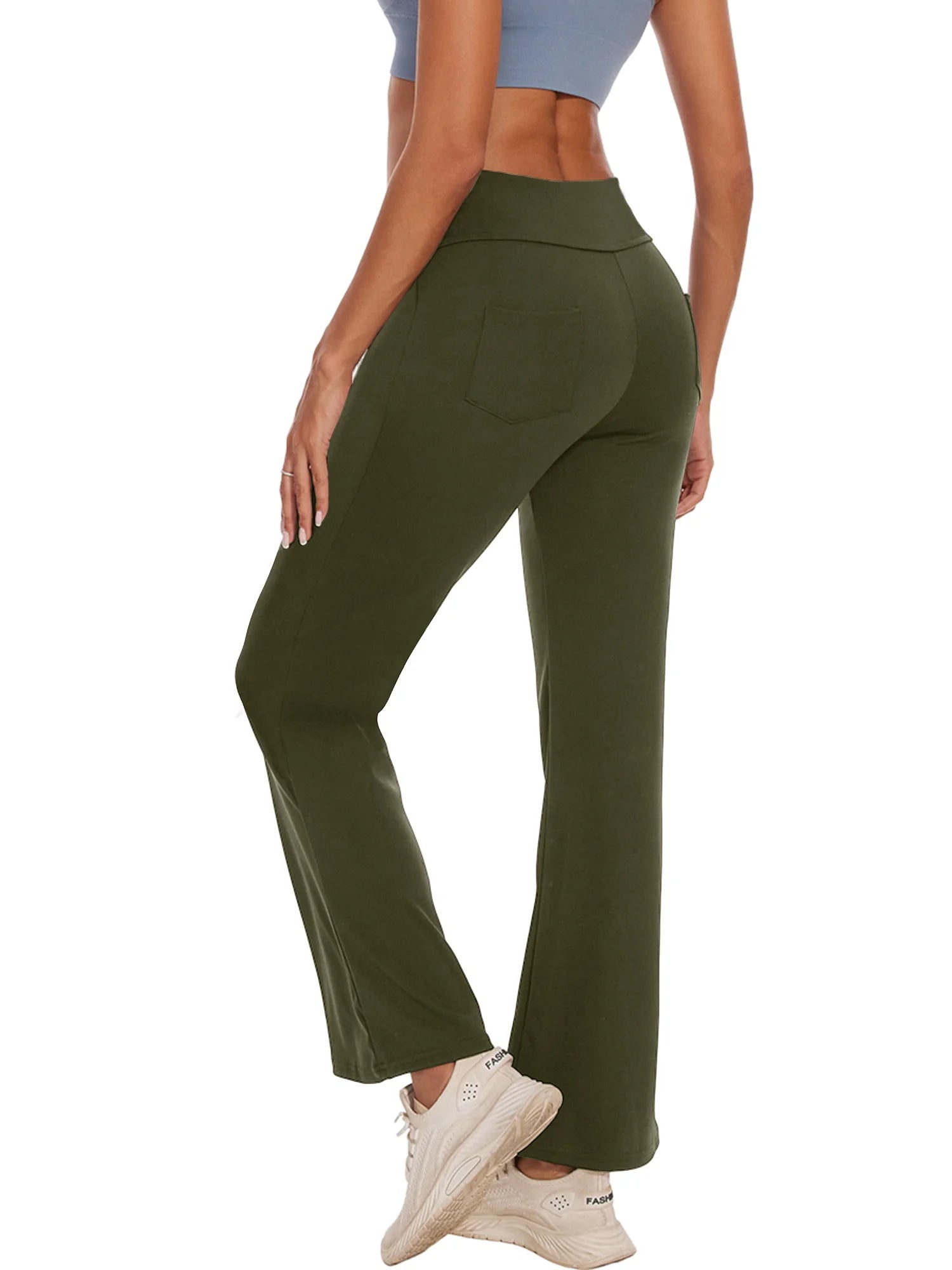 Womens Bootcut Yoga Pants with Pockets Flare Workout Legging High Waist Bootleg Bottoms Activewear Green 2XL