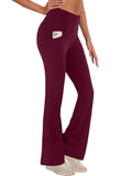 Womens Bootcut Yoga Pants with Pockets Flare Workout Legging High Waist Bootleg Bottoms Activewear Dark Red L